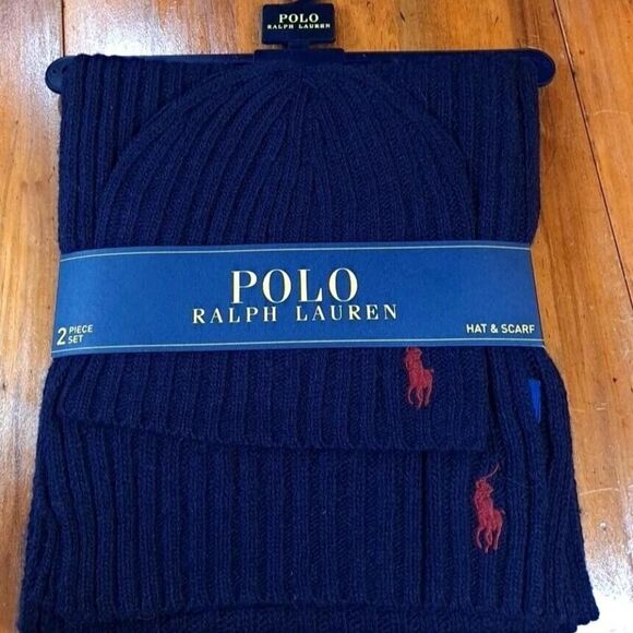 Polo Ralph Lauren Men's Navy Blue Scarf and Hat Set - Picture 1 of 4